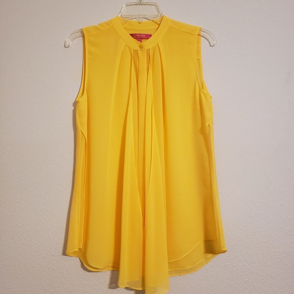 Catherine Malandrino Tops - Sheer Yellow Sleeveless Ruffle Blouse